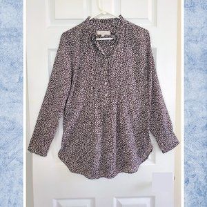 LIKE NEW Loft Floral Tie Neck Blouse Tunic Length
